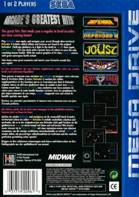 Midway Presents Arcade's Greatest Hits (Europe) box cover back